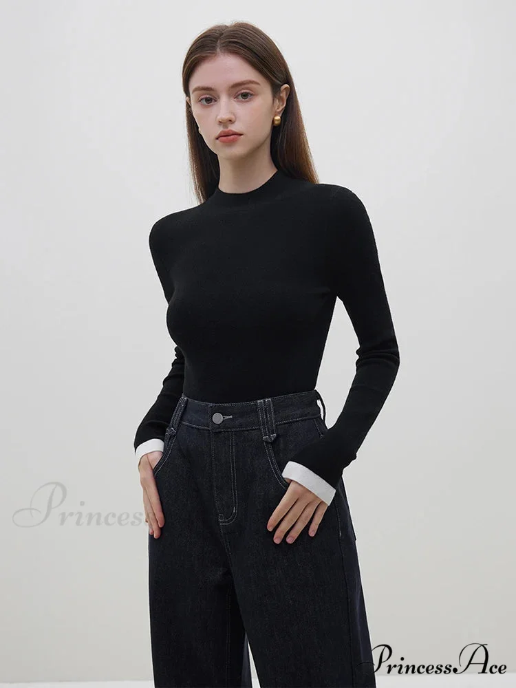 Various Shades Semi High Neck Slim Knitted Sweater - Image 3