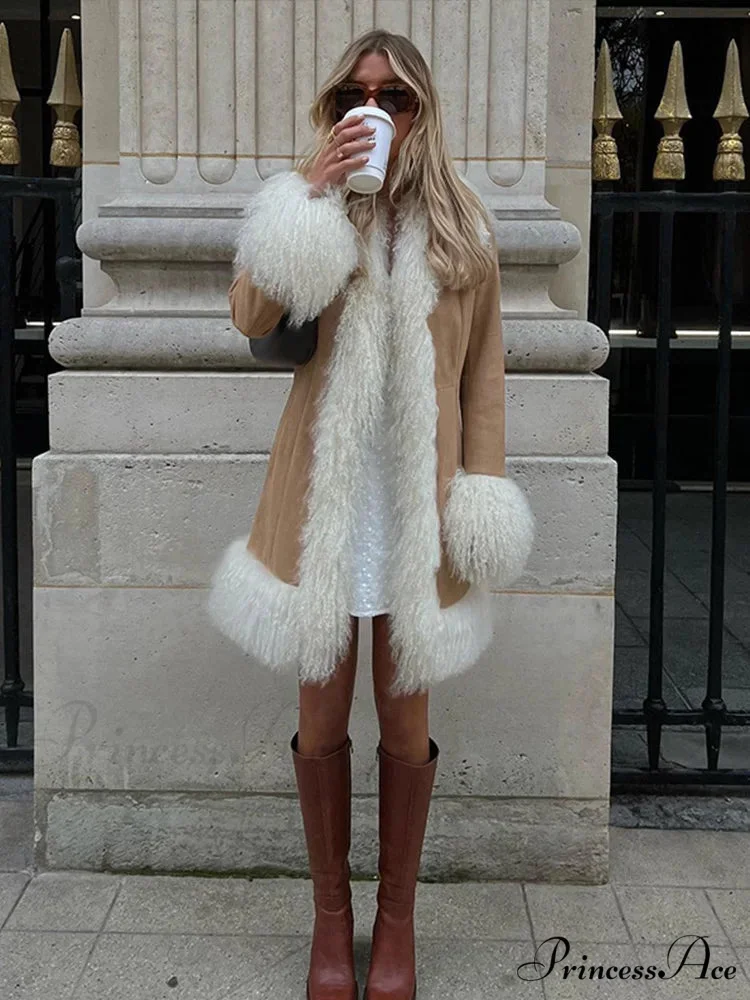 Velvet Furry Collar Extended Sleeve Cozy Overcoat - Image 3