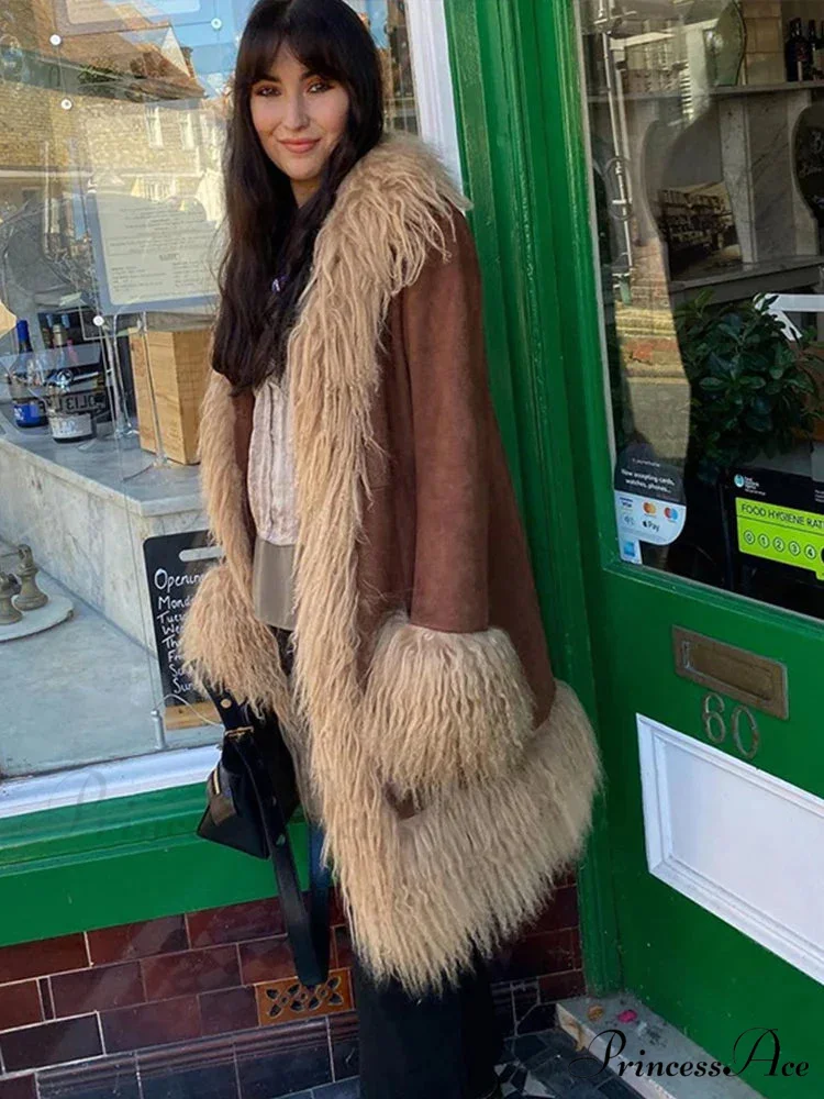 Velvet Furry Collar Extended Sleeve Cozy Overcoat - Image 4