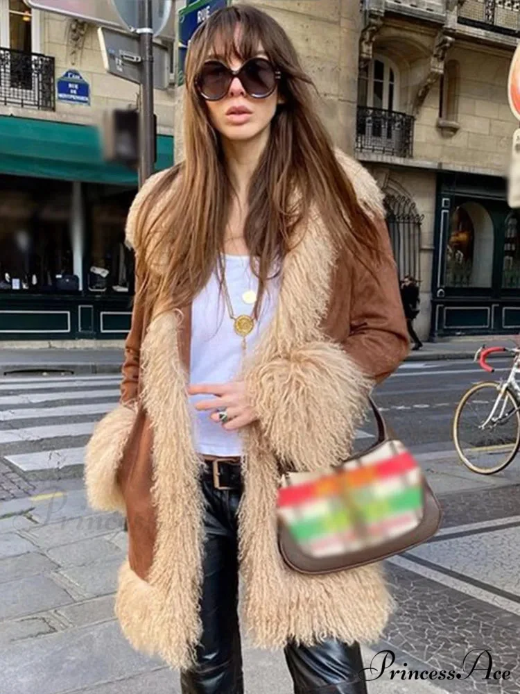 Velvet Furry Collar Extended Sleeve Cozy Overcoat - Image 5