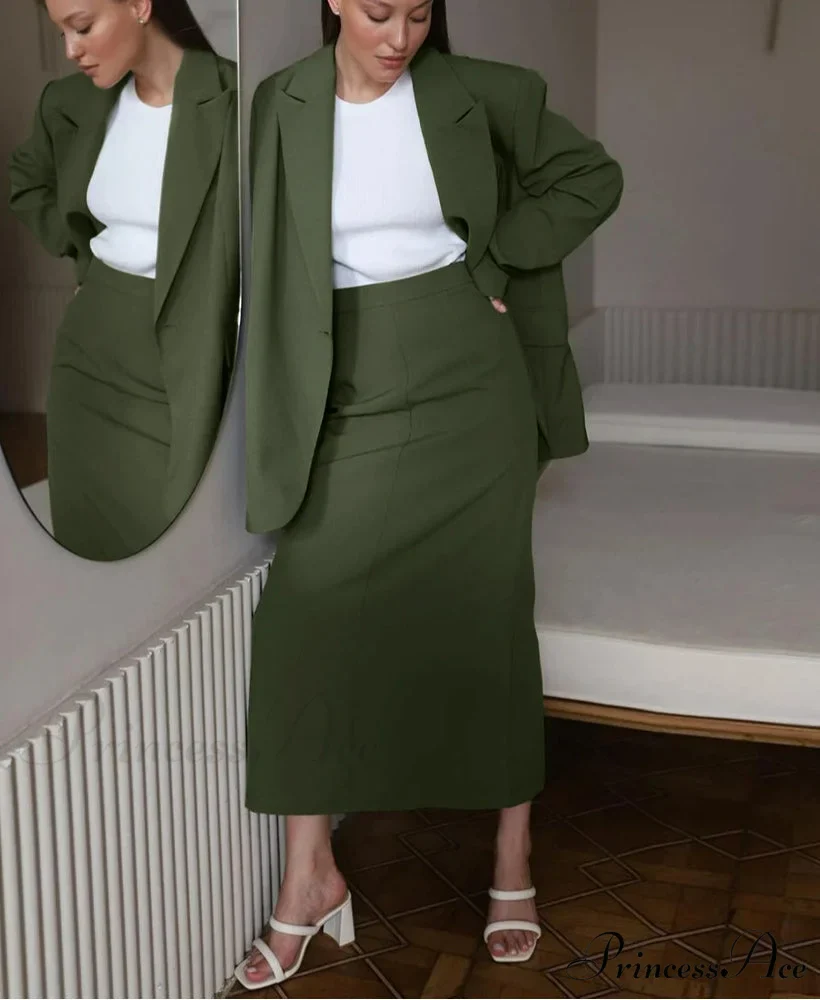 Verdant Extended Sleeve Jacket Skirt Workplace Two Piece Set - Image 2