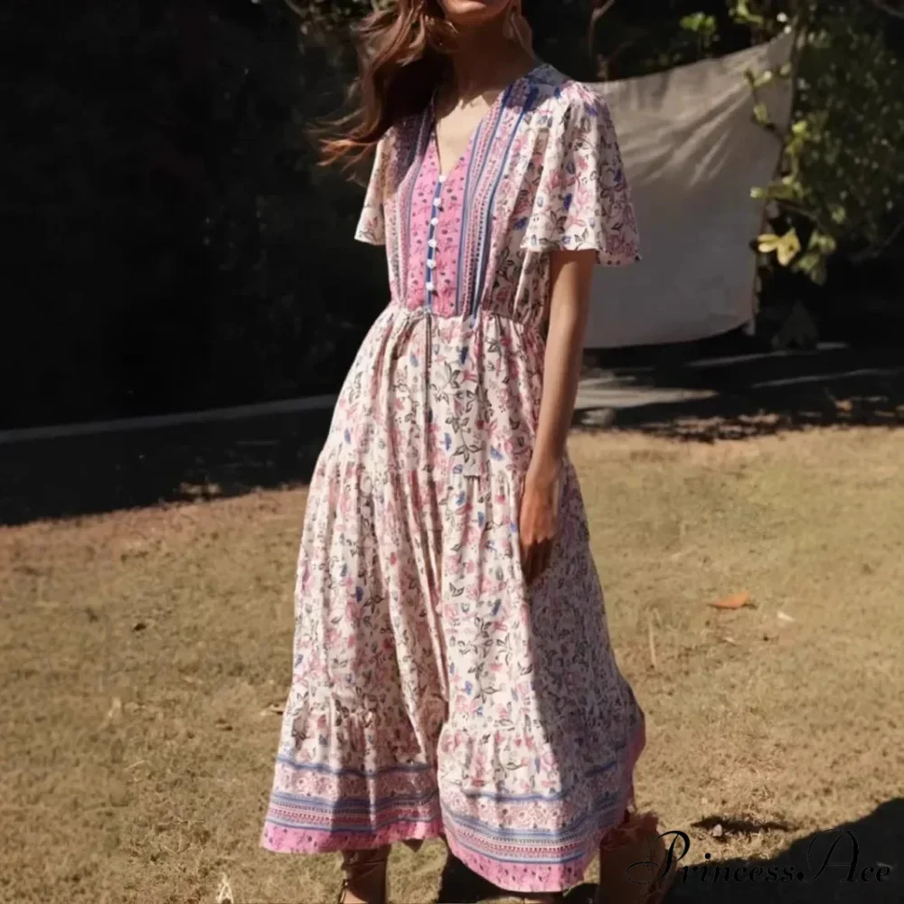 Verdant Flowery Frills Sleeve Bohemian Dress - Image 2