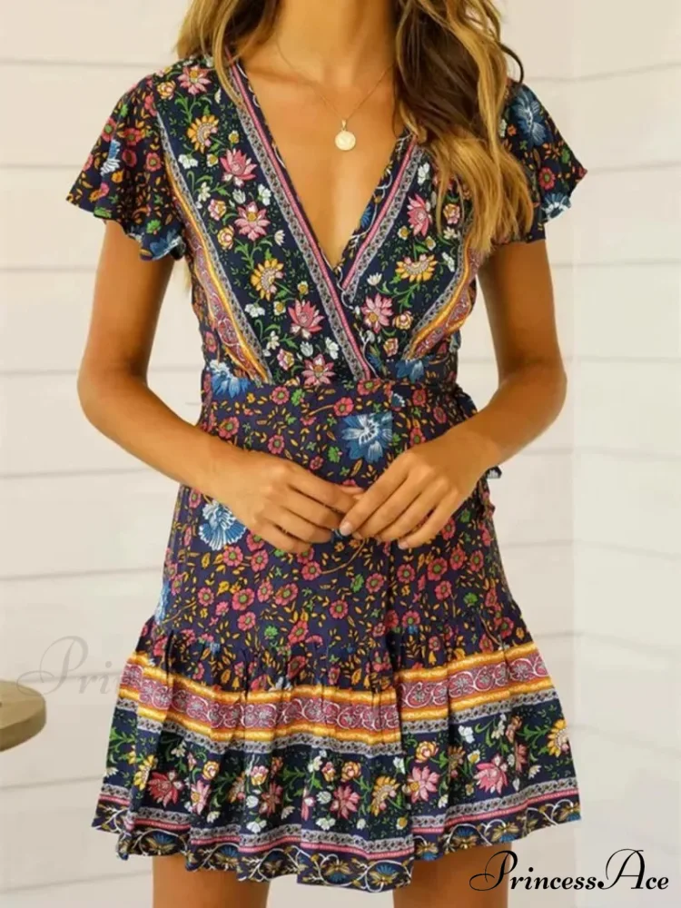 Verdant Flowery Low-cut Bohemian Sun Dress - Image 4