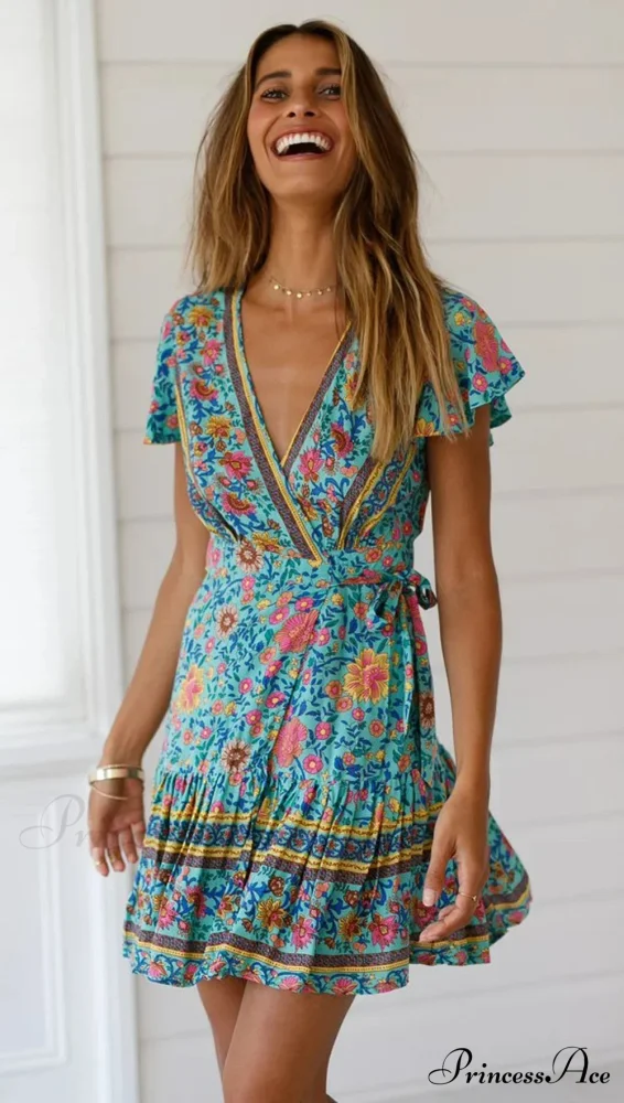 Verdant Flowery Low-cut Bohemian Sun Dress - Image 9