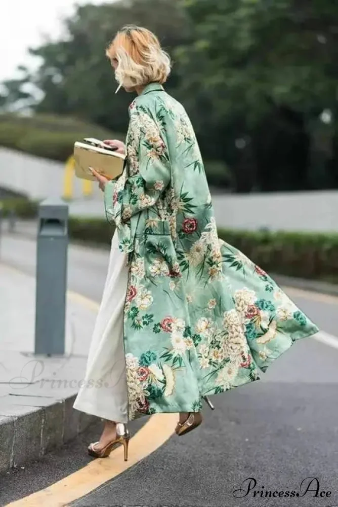 Verdant Flowery Silk Kimono Caftan Bohemian Swimsuit Cover up - Image 5