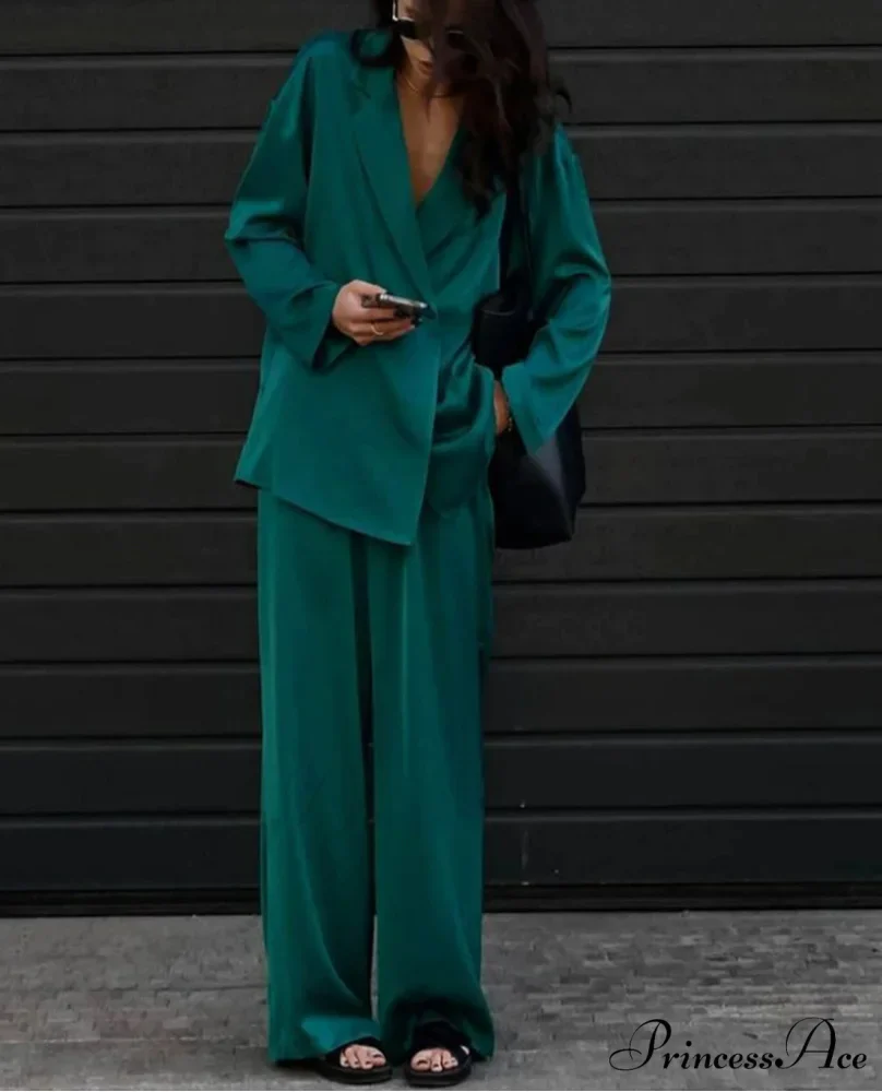 Verdant Silk Elevated Waist Pants Workplace Duo Ensemble - Image 2
