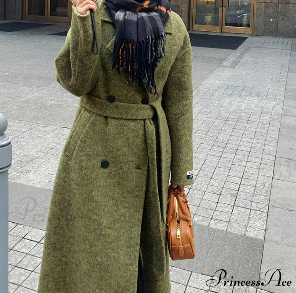 Verdant Wool Collar Dual-Buttoned Overcoat - Image 3