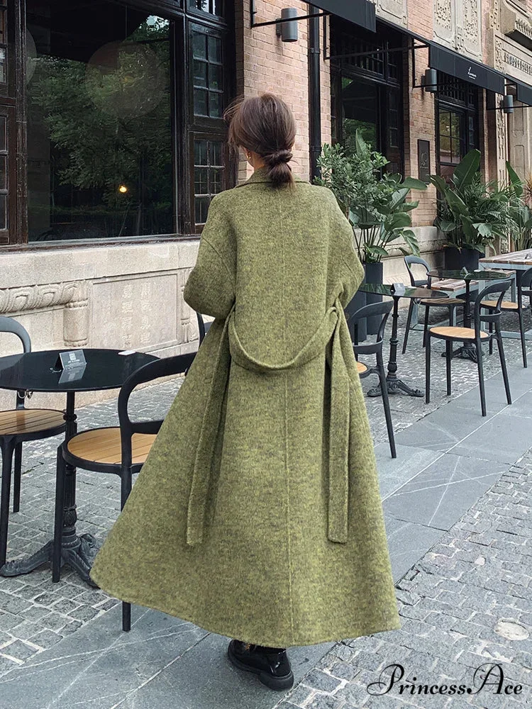 Verdant Wool Collar Dual-Buttoned Overcoat - Image 4