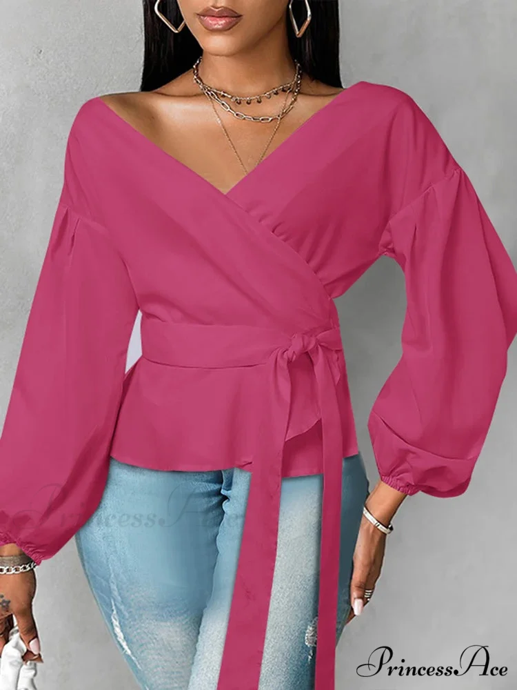 Vestment Sleeve Frilled Cinched Monochrome Blouse - Image 2