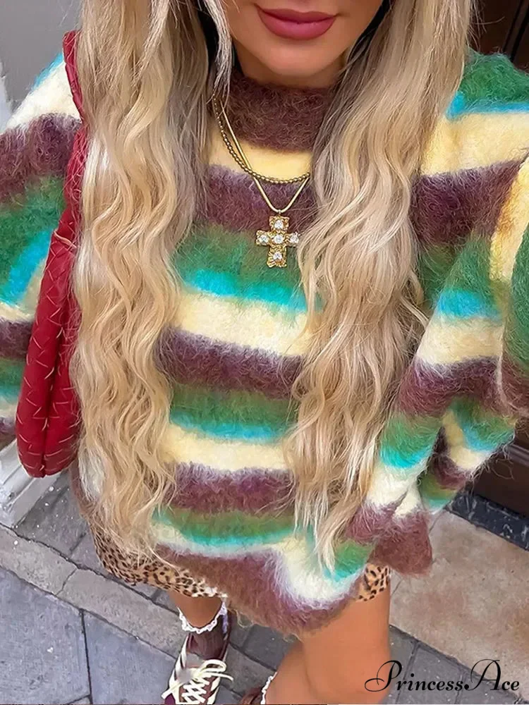 Vibrant Banded Turtleneck Sweater - Image 6