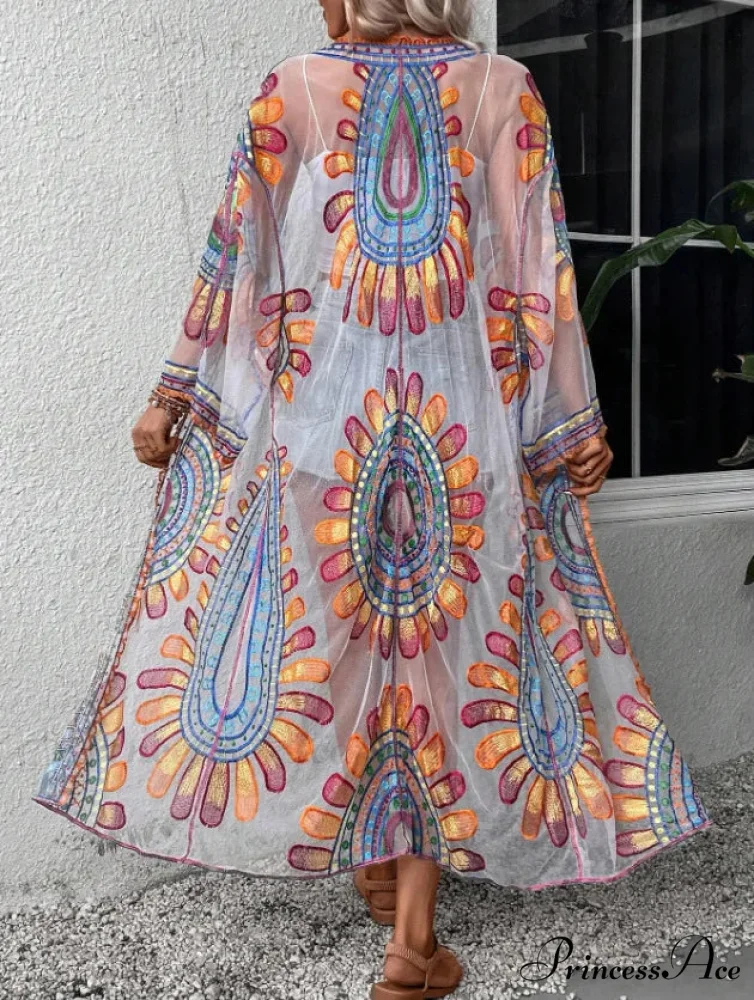 Vibrant Floral Stitching Boho Beach Cover-up Lace Bikini - Image 3