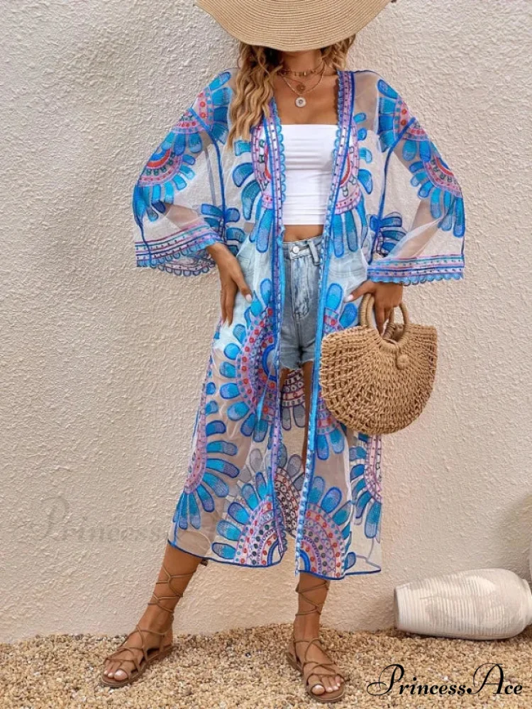 Vibrant Floral Stitching Boho Beach Cover-up Lace Bikini - Image 6