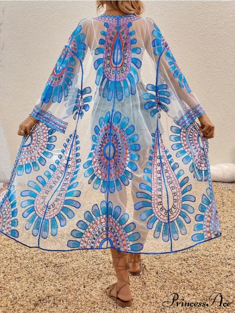 Vibrant Floral Stitching Boho Beach Cover-up Lace Bikini - Image 8