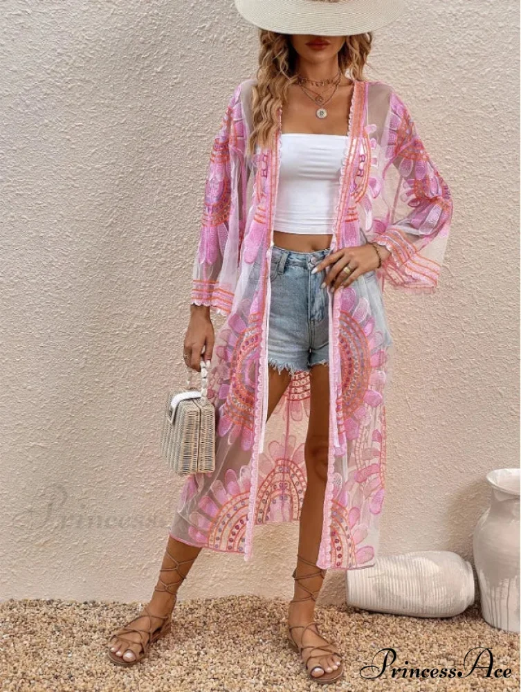Vibrant Floral Stitching Boho Beach Cover-up Lace Bikini - Image 9
