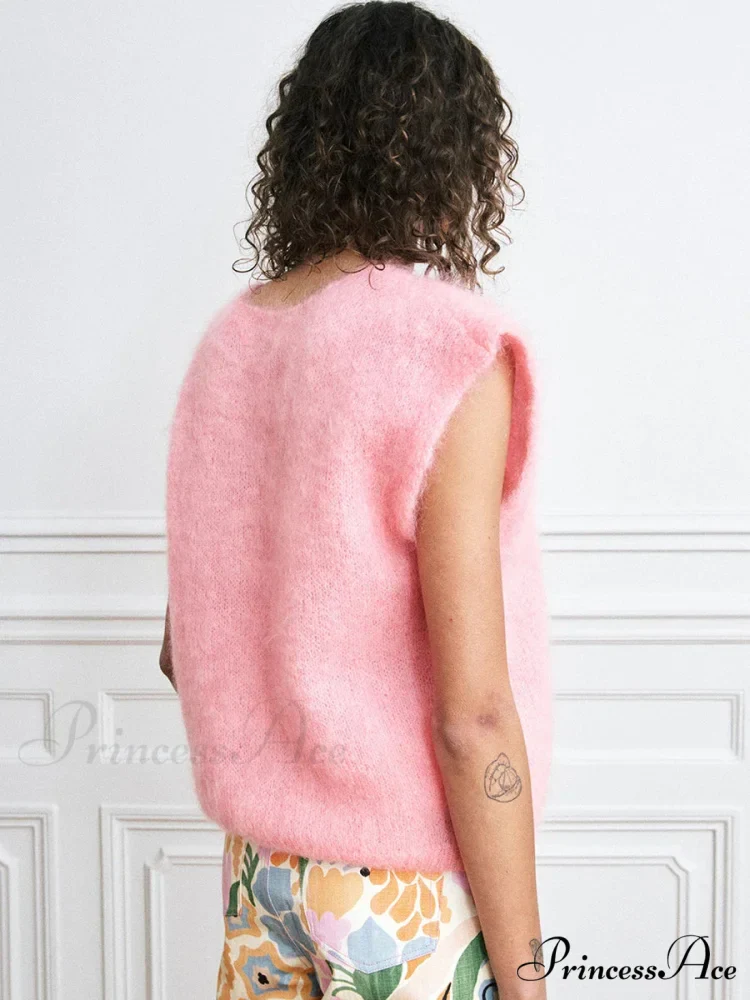 Vibrant Hairy Button-Up Sleeveless Cardigan - Image 2