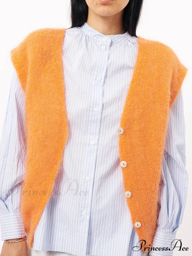 Vibrant Hairy Button-Up Sleeveless Cardigan - Image 3