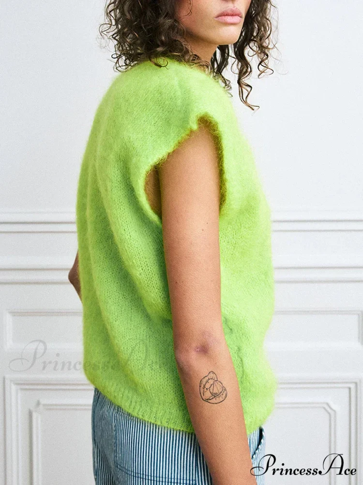 Vibrant Hairy Button-Up Sleeveless Cardigan - Image 5