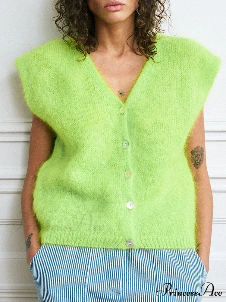 Vibrant Hairy Button-Up Sleeveless Cardigan - Image 6