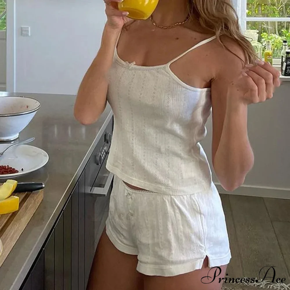 Vintage Adorable Sleeveless Camis Crop Tops Low Rise Shorts Two Pieces Set - Image 3