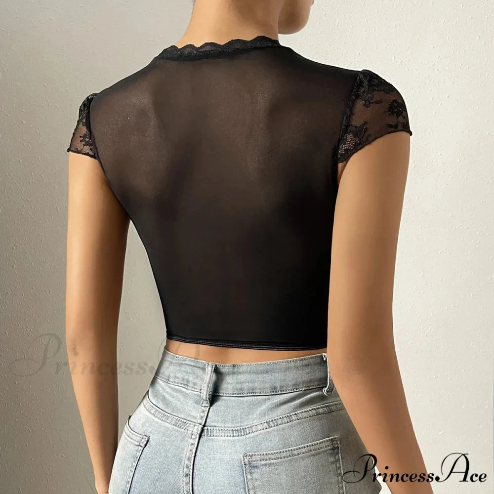 Vintage Blossom Lace Fishbone V-neck Crop Top - Image 2