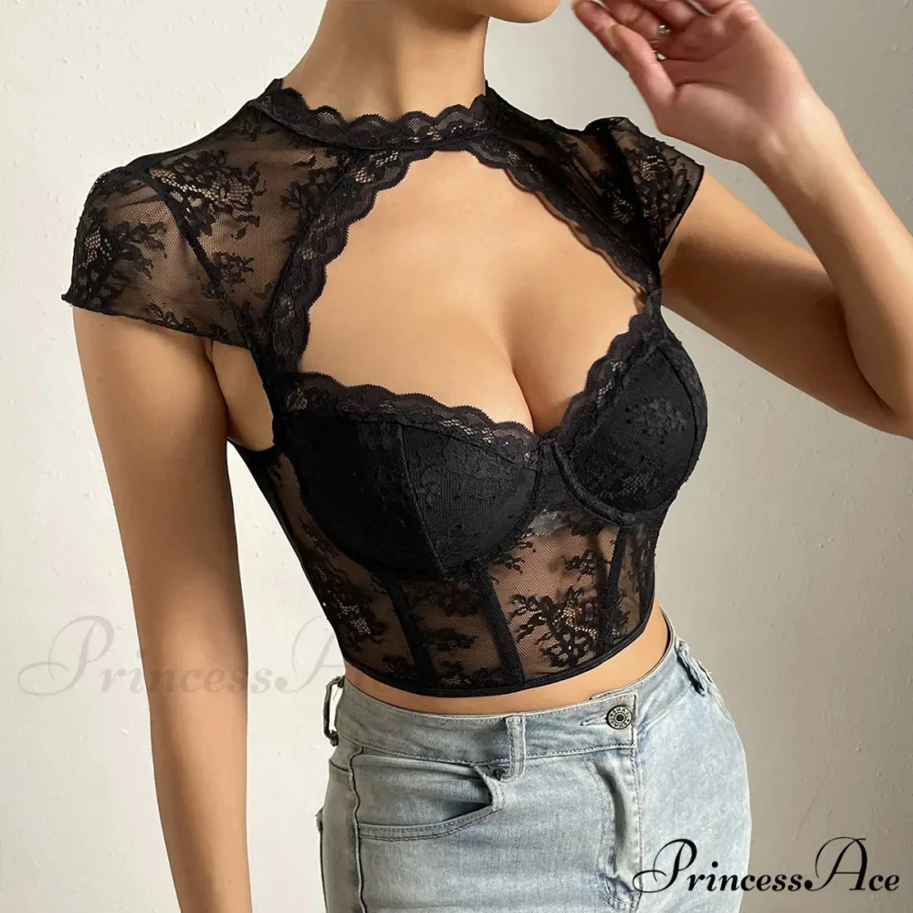 Vintage Blossom Lace Fishbone V-neck Crop Top - Image 5