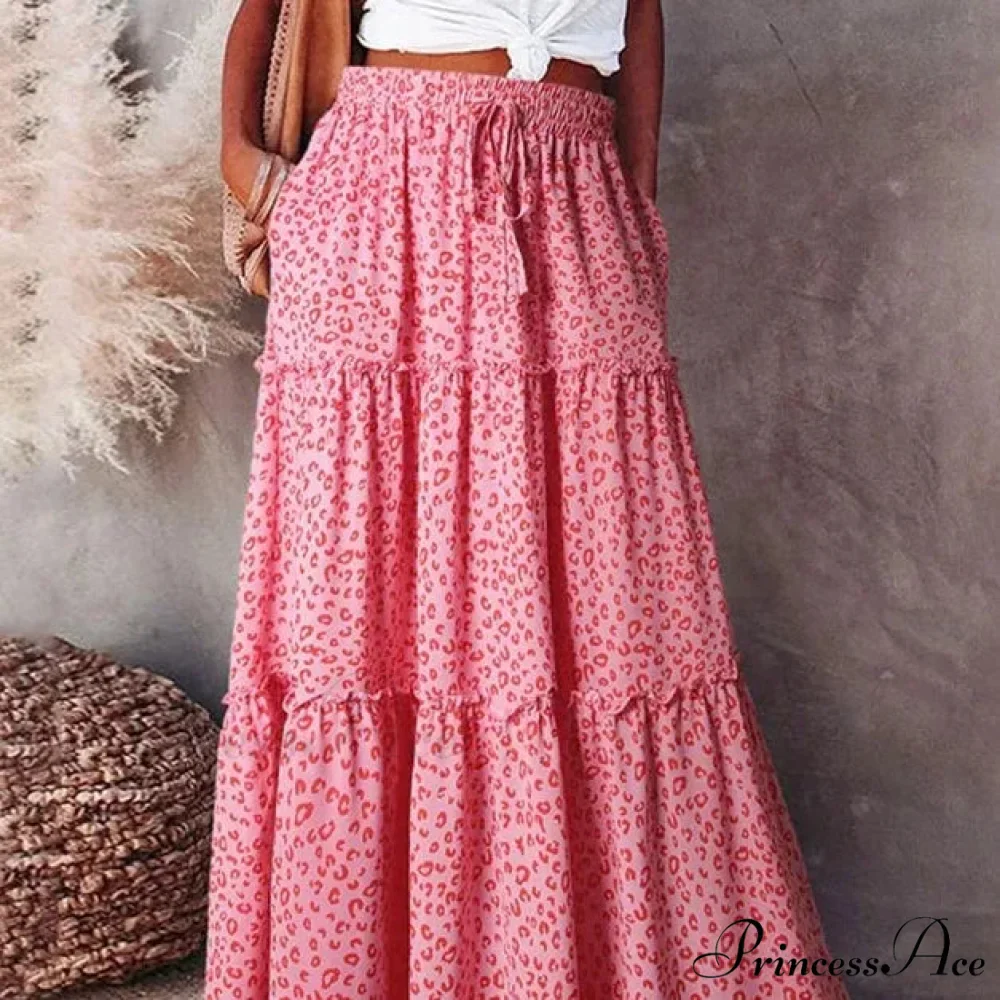 Vintage Bohemian Spring Floral A-Line High Waist Maxi Skirt - Image 2