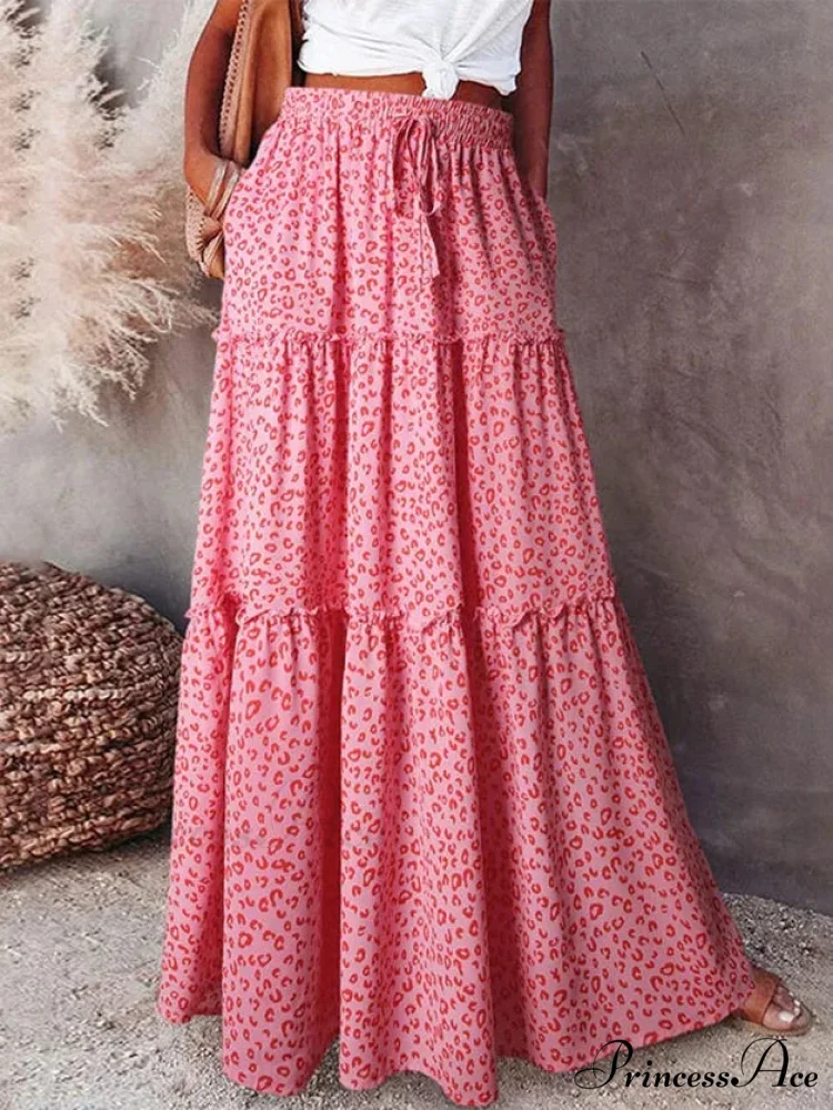 Vintage Bohemian Spring Floral A-Line High Waist Maxi Skirt - Image 3