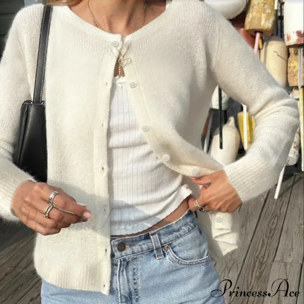 Vintage Circular Neck Extended Sleeve Laid-back Breeze Knitted Cardigan - Image 4
