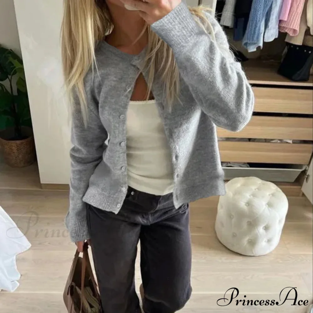 Vintage Circular Neck Extended Sleeve Laid-back Breeze Knitted Cardigan - Image 6