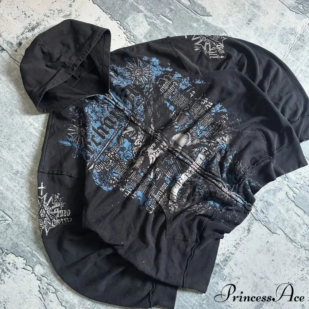 Vintage Design Zipper Hoodie - Image 2