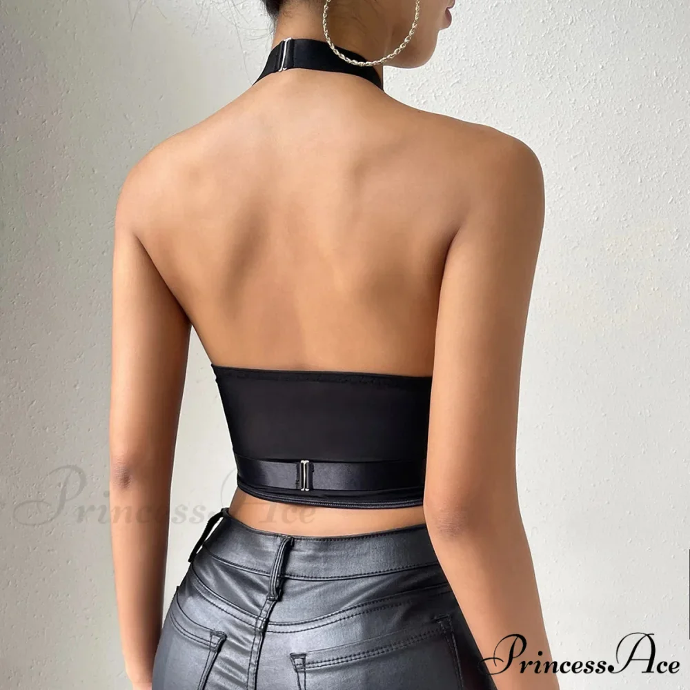 Vintage Empty Bandage Halter Lace Crop Top - Image 2