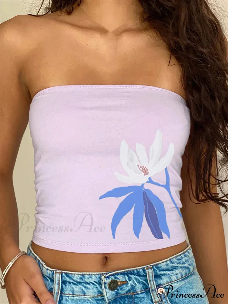 Vintage Flower Bandeau Open-Back Celebration Crop Top - Image 3