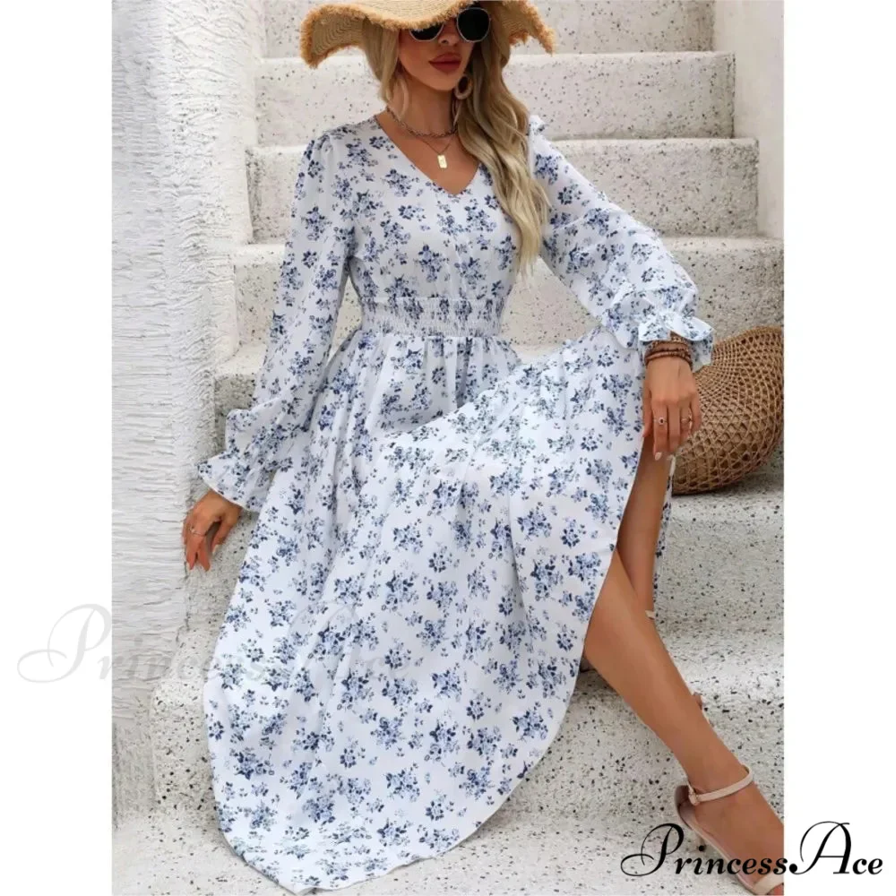 Vintage Flower Pattern A-line Boho Dress - Image 4