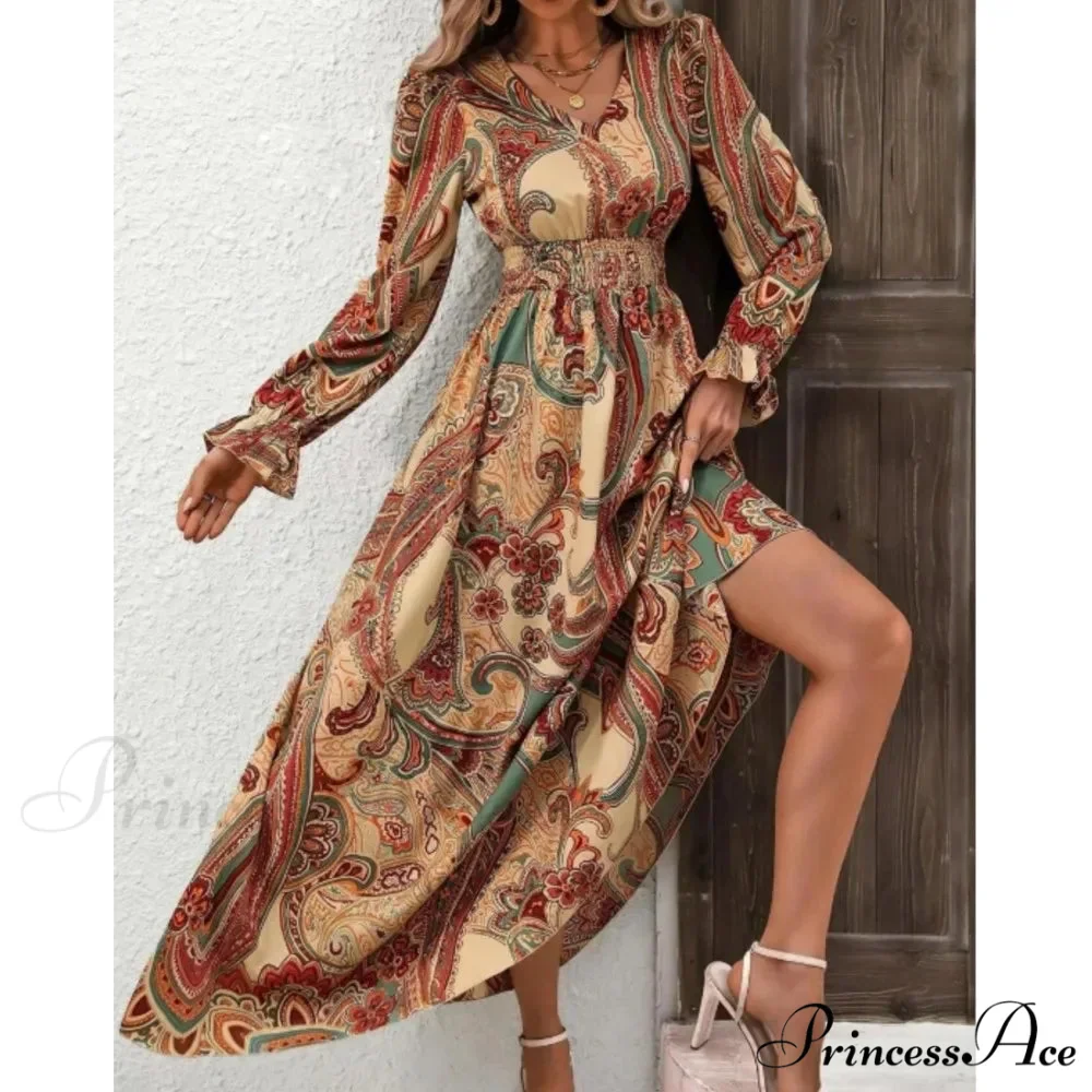 Vintage Flower Pattern A-line Boho Dress - Image 5