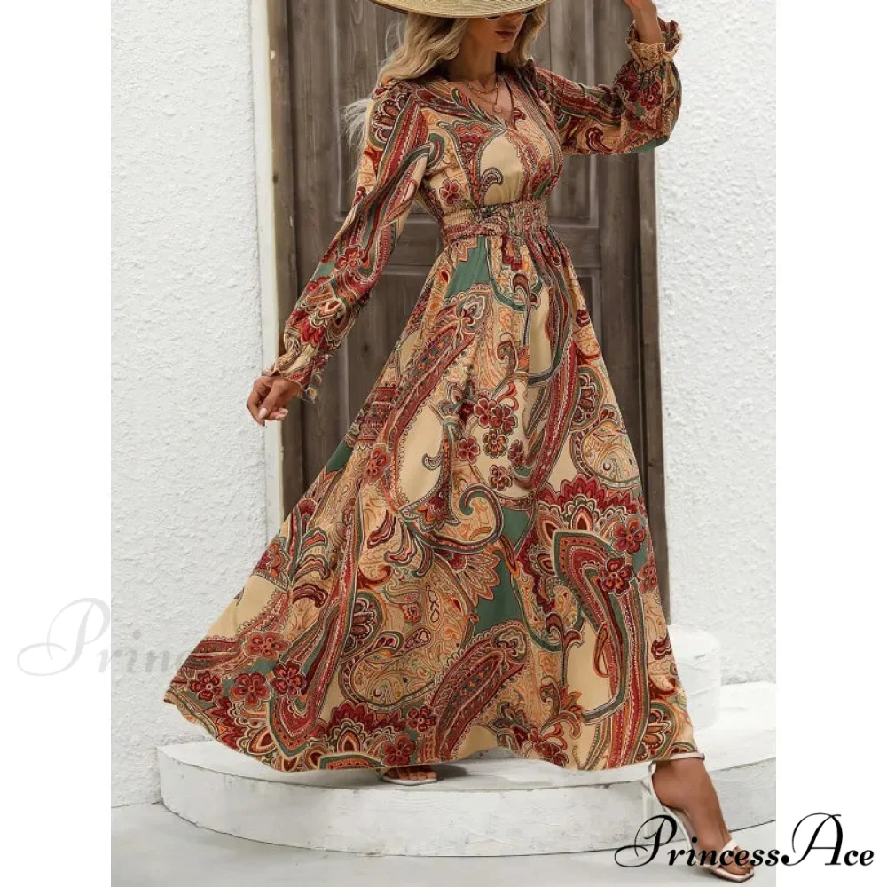 Vintage Flower Pattern A-line Boho Dress - Image 6