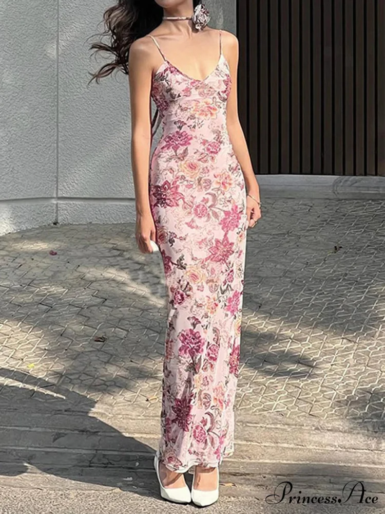 Vintage Flower Pattern Camisole Open-Back Wrap Flower Dress - Image 3