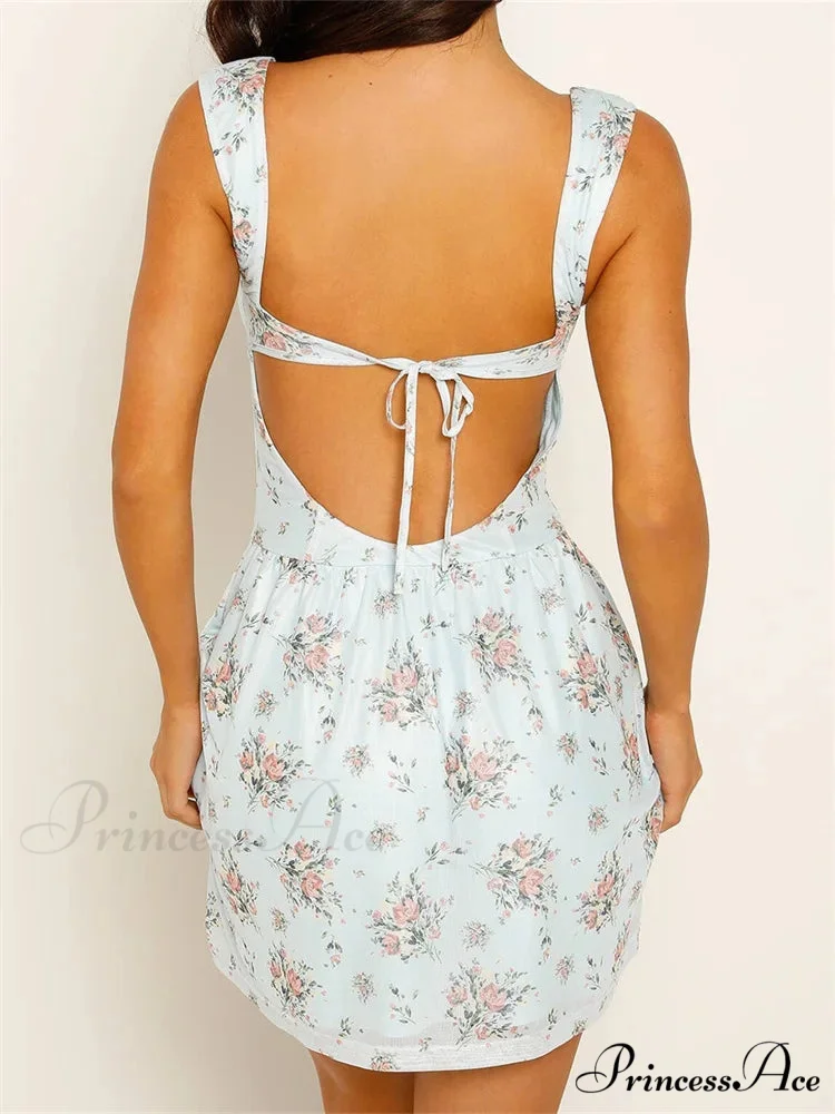 Vintage Gathered Flower Short Dress - Image 3