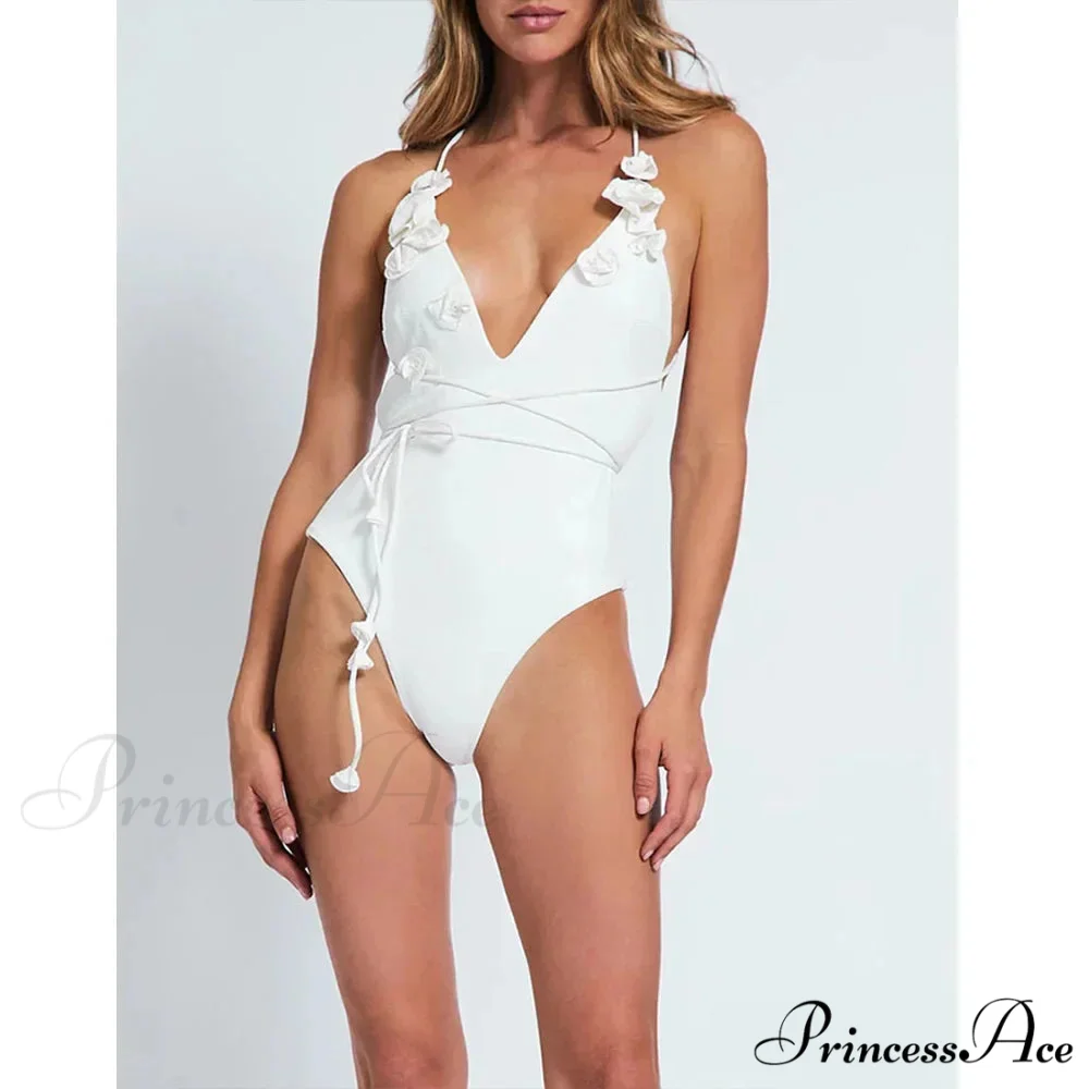 Vintage Ivory Solid Swimsuit One Piece - Image 2