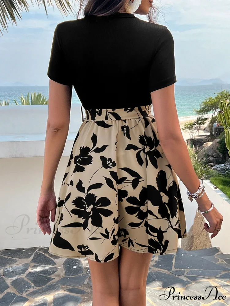 Vintage Joined High Waist Flower Pattern Dress - Image 2