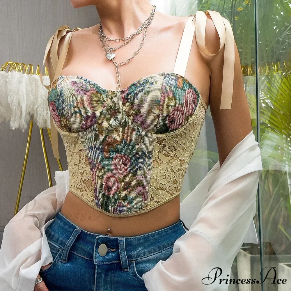 Vintage Lace Embroidered Open-Backed Strappy Crop Top - Image 4