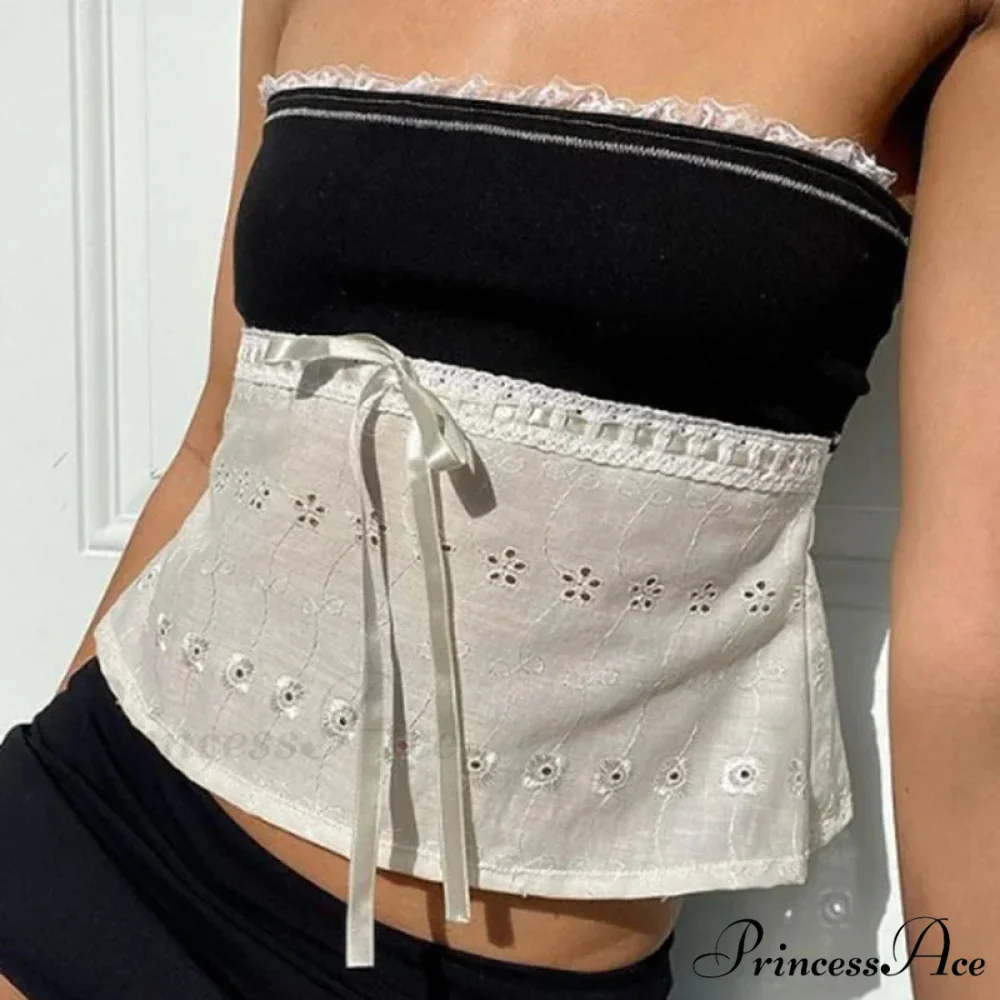 Vintage Lace Trim Bandeau Tube Crop Top - Image 2