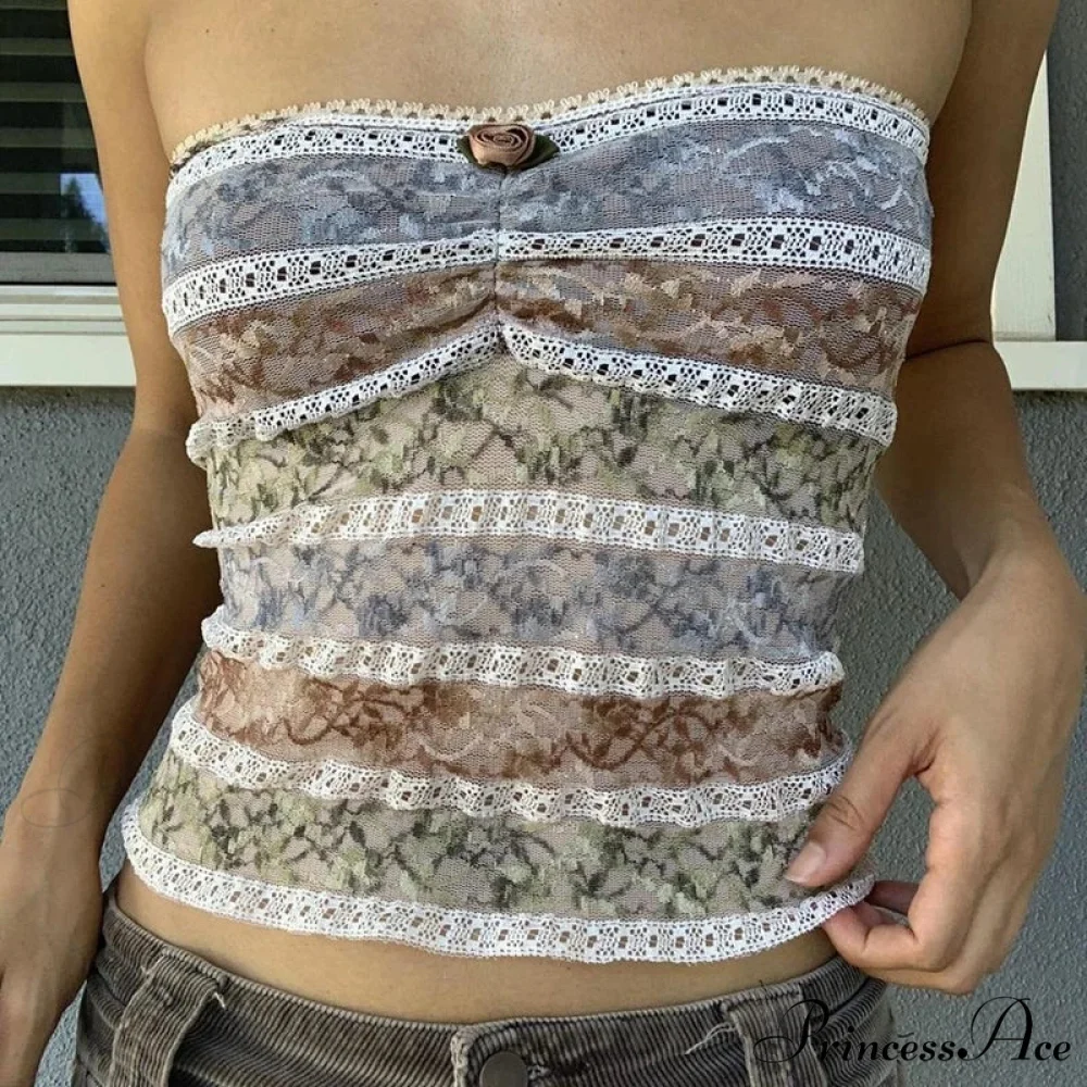 Vintage Lace Trim Bandeau Tube Crop Top - Image 3