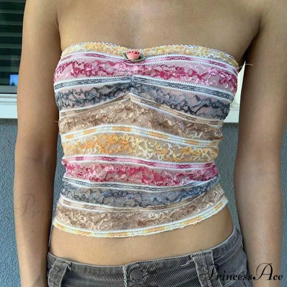 Vintage Lace Trim Bandeau Tube Crop Top - Image 5