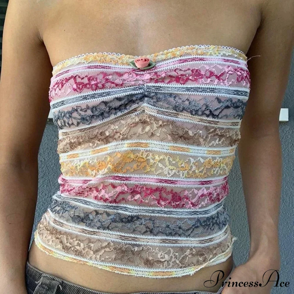 Vintage Lace Trim Bandeau Tube Crop Top - Image 6