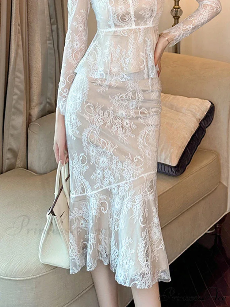 Vintage Lace Wrap Frill High Waist Fishtail Skirt - Image 2