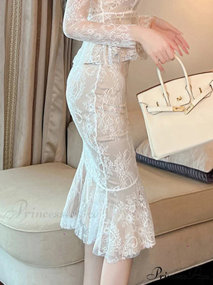 Vintage Lace Wrap Frill High Waist Fishtail Skirt - Image 4