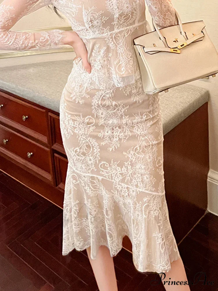 Vintage Lace Wrap Frill High Waist Fishtail Skirt - Image 5