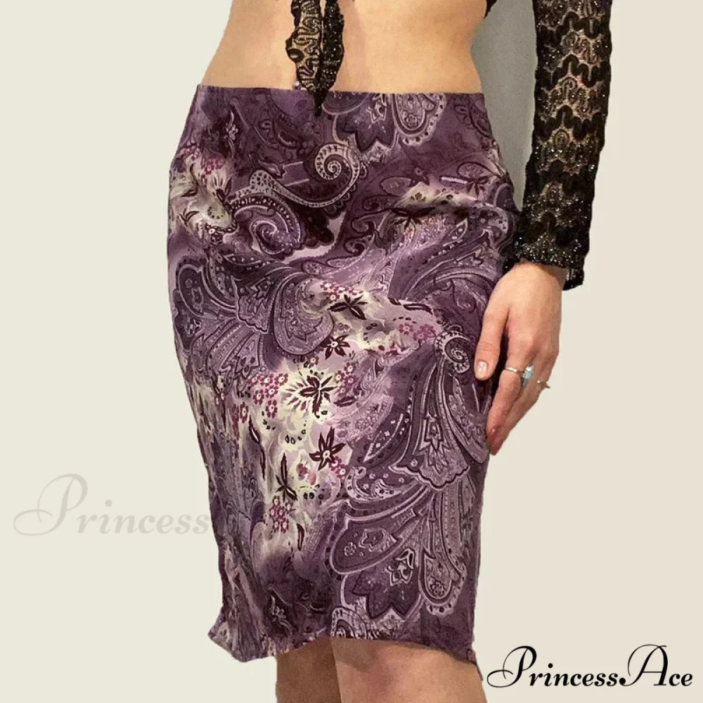 Vintage Mesh Purple Skirt Low Waist Aesthetic Outfits - Image 2