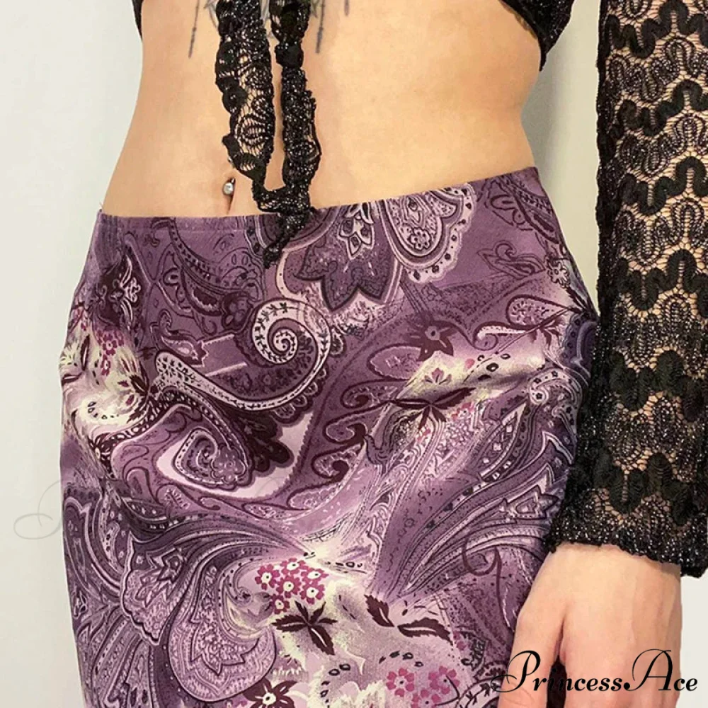 Vintage Mesh Purple Skirt Low Waist Aesthetic Outfits - Image 4