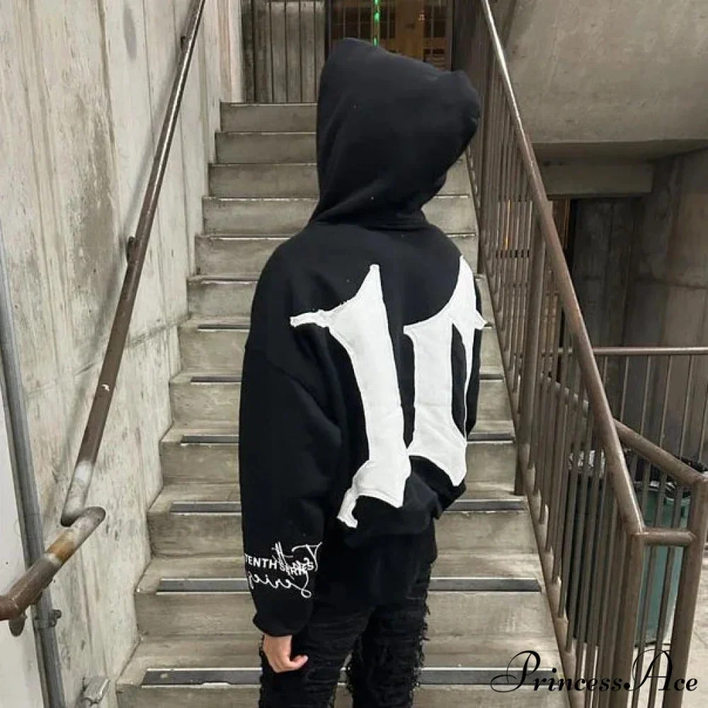 Vintage Patch Dark Cotton Hoodie - Image 2